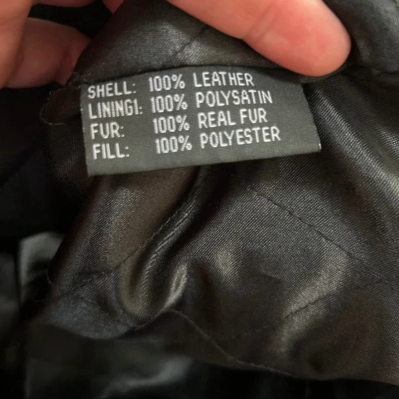 Kasper Leather Coat XL‎ Belted Fur Trim Hooded Black Winter Jacket Women vintage - Picture 3 of 11